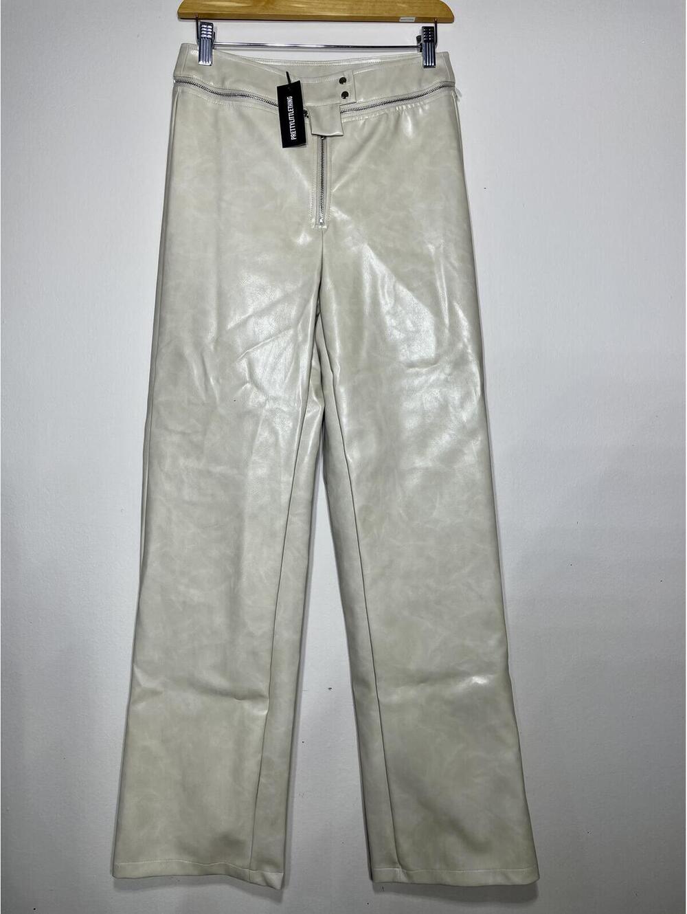 New Cream Faux Leather Zip Trouser Clean Girl Aesthetic Sz 4